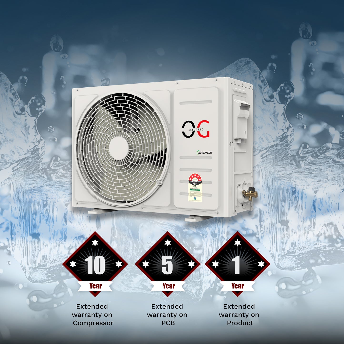 O.G ELECTRIC 1.0 ton 5 Star, Inverter Split AC (Copper, 4-in-1 Adjustable Mode, Anti-dust Filter, ASG125IOG, White)