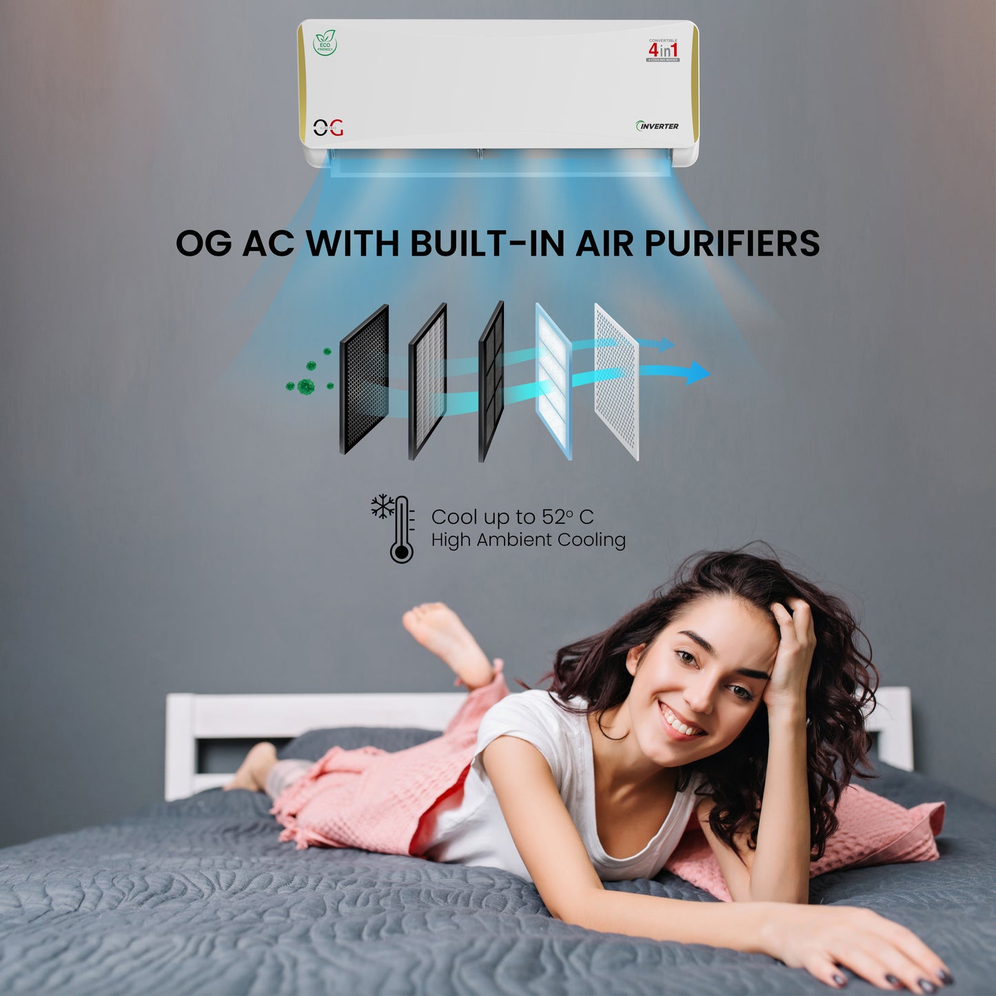 O.G ELECTRIC 1.5 ton 5 Star, Inverter Split AC (Copper, 4-in-1 Adjustable Mode, Anti-dust Filter, ASG185IOG, White)