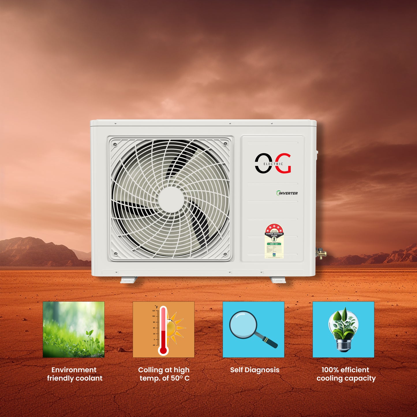 O.G ELECTRIC 2.0 ton 5 Star, Inverter Split AC (Copper, 4-in-1 Adjustable Mode, Anti-dust Filter, ASG245IOG, White)