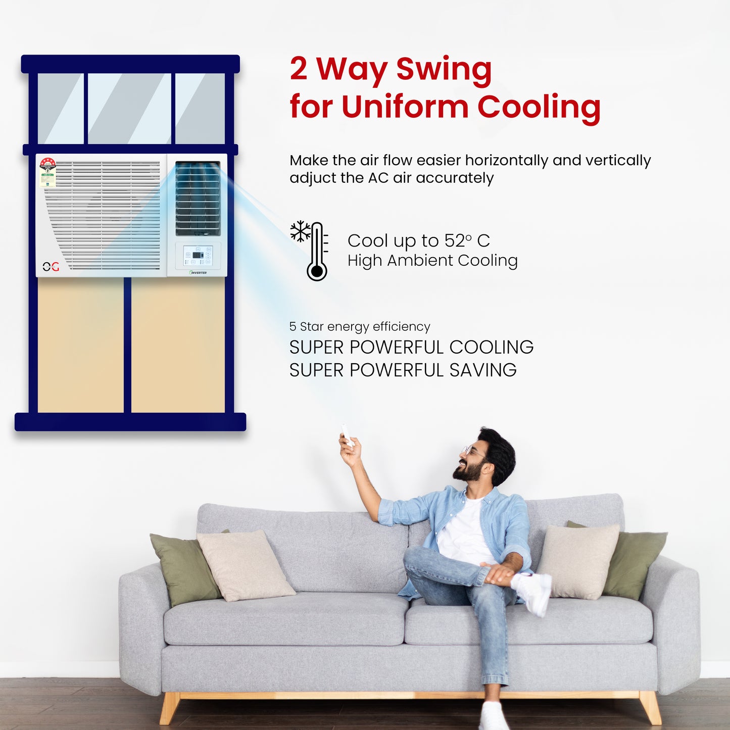 O.G Electric 1.5 Ton, 5 Star, Inverter Window AC (Copper, 4-in-1 Adjustable Mode, 2025 Model, AXG185IOG, White)